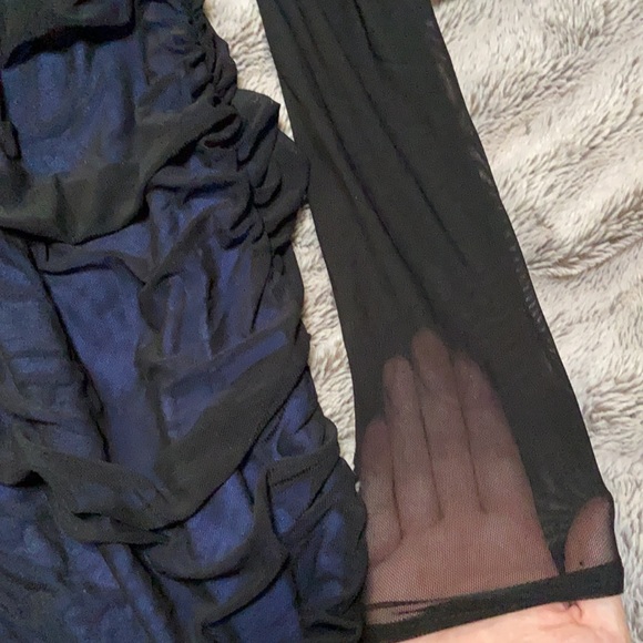 Black And Blue Mesh Cutout Dress - Picture 4 of 5